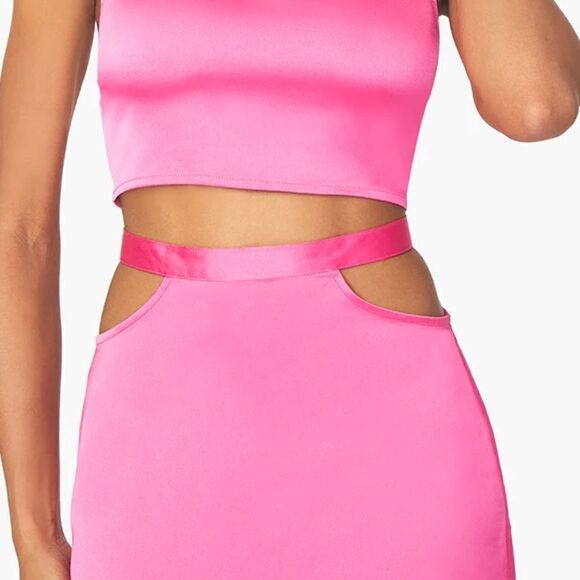 Weworewhat Cut Out Satin Charmeuse Midi Skirt - Hot Pink Size Small - Picture 3 of 4